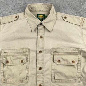 Cabelas Shirt Mens XL Tan Safari Hunting Fishing Short Sleeve Button Up Workwear
